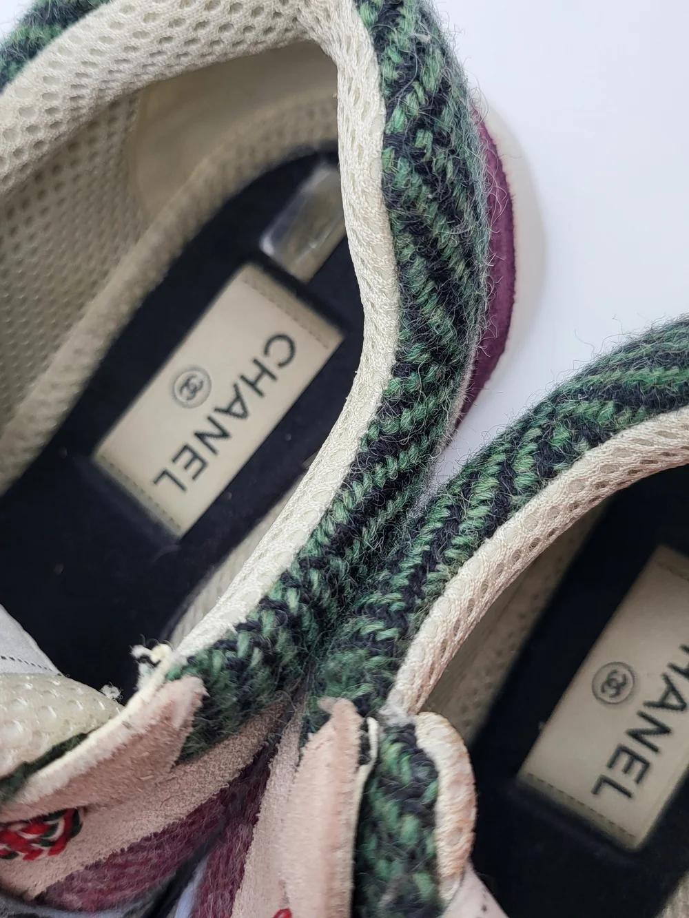 Chanel Multicolored Tweed and Suede CC Low-Top Sneakers, Authentic...